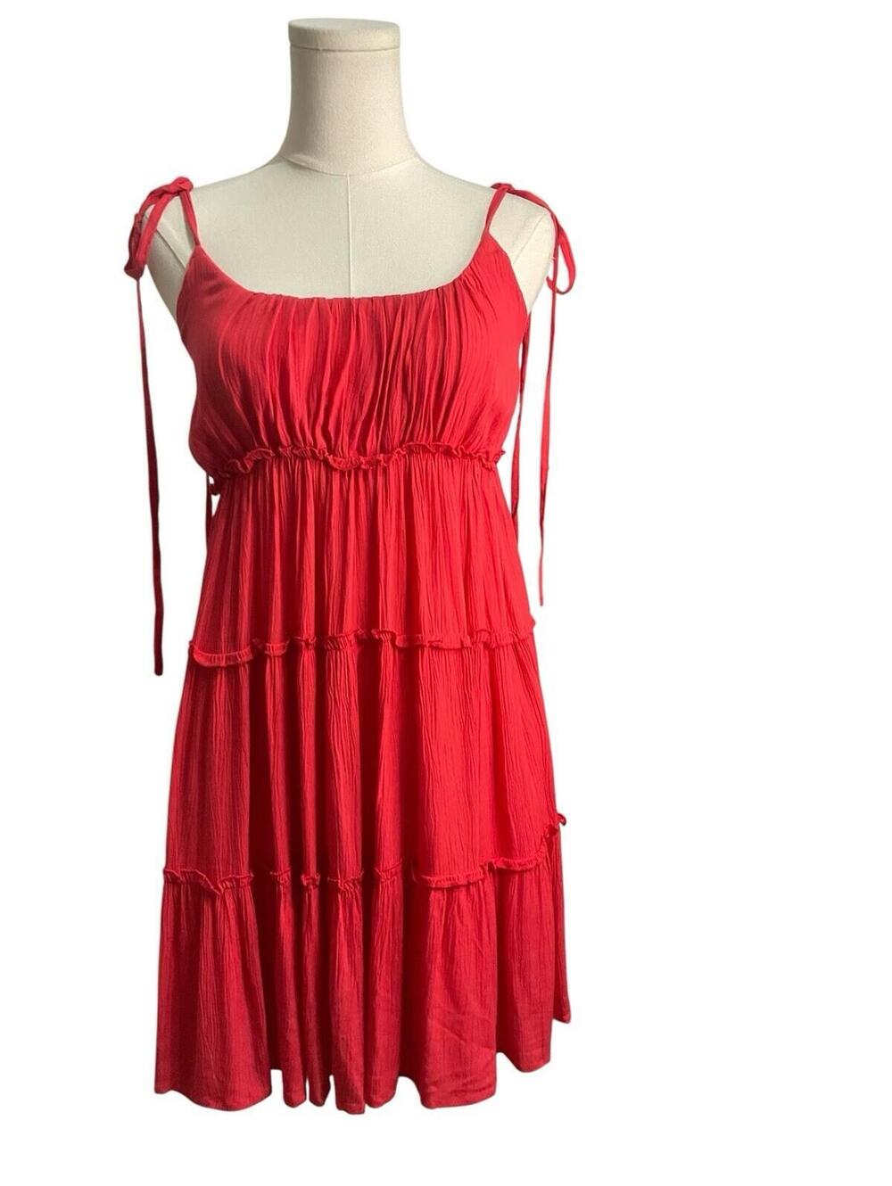 Red Tiered Tie-Shoulder Sundress - Brand - Picture 2 of 6